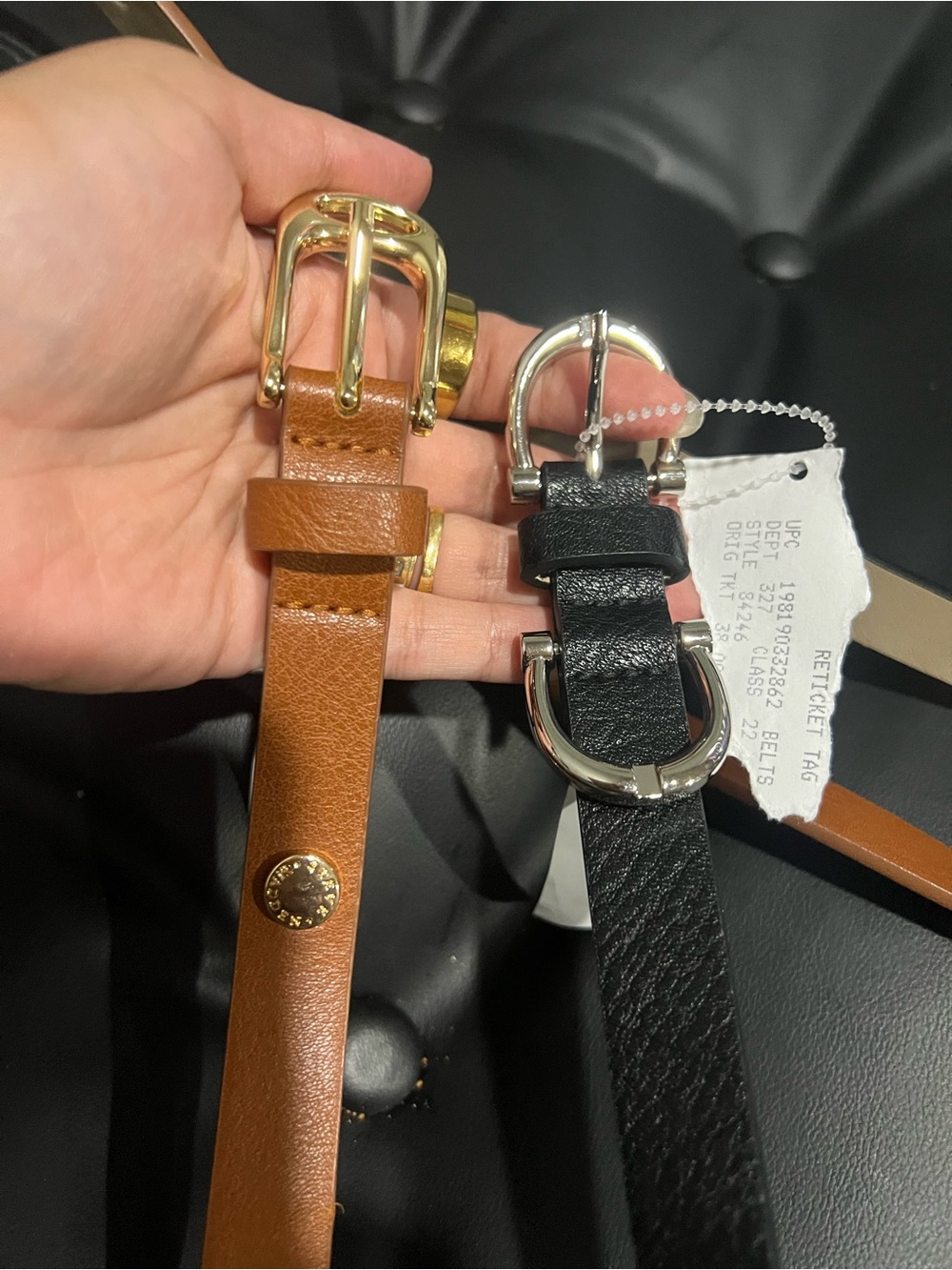 Steve Madden Two-Belt Set — Black&brown Leather with Mixed Metal Buckles